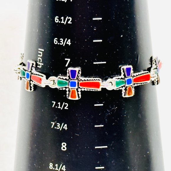 Enameled Cross Bracelet w/Foldover Clasp - Picture 6 of 6